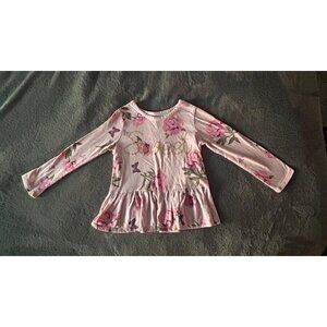 Pink Floral Long-Sleeve Peplum Top By Garanimals 3T With "Sweet" Glitter Detail